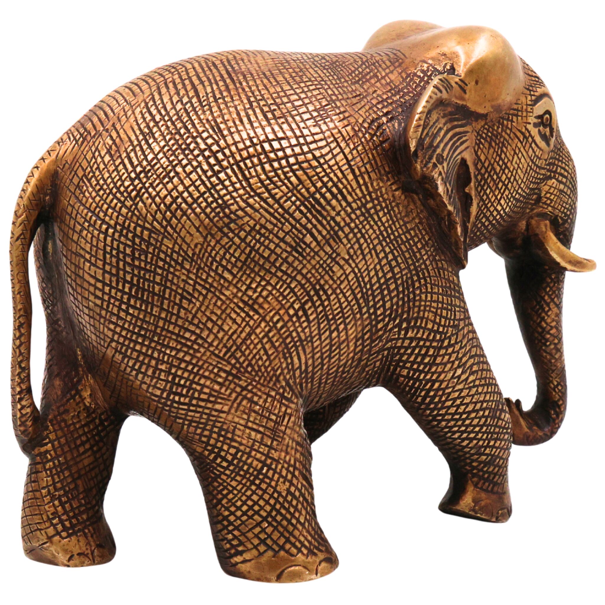 Brass Elephant Idol | Handcrafted Decorative Elephant Sculpture for Home, Pooja & Gifts, Gold, 5 Inch, 1 Piece
