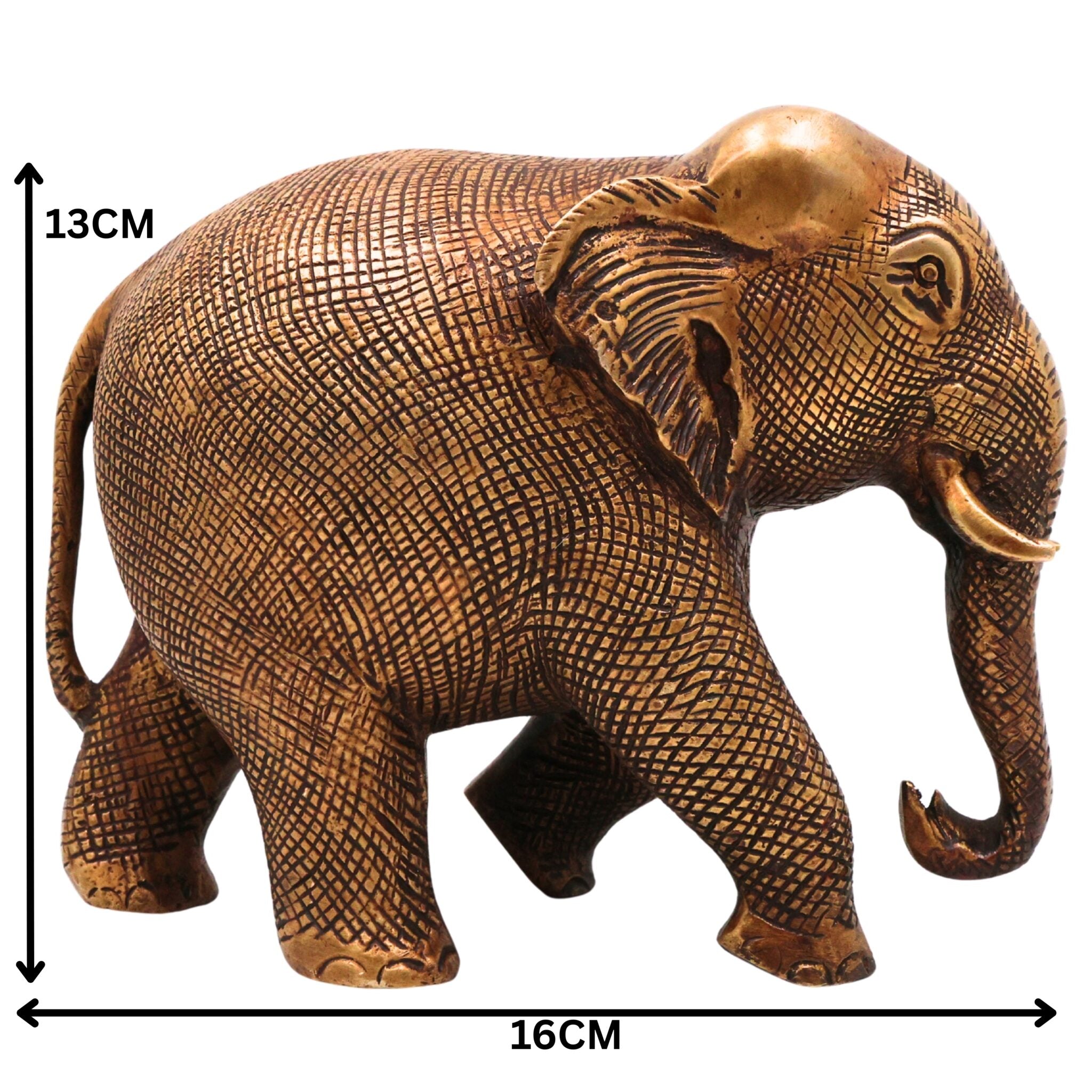 Brass Elephant Idol | Handcrafted Decorative Elephant Sculpture for Home, Pooja & Gifts, Gold, 5 Inch, 1 Piece