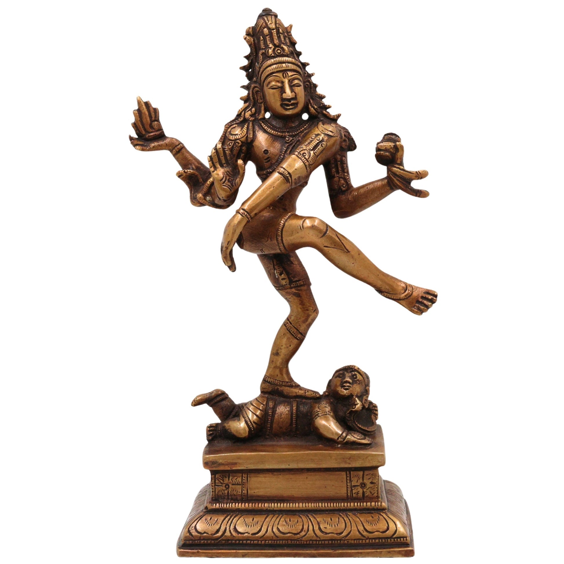Brass Nataraja Idol | Lord Shiva Dancing Statue | Handmade Tandava Murti for Home Temple Decor, Gold, 10 Inch, 1 Piece