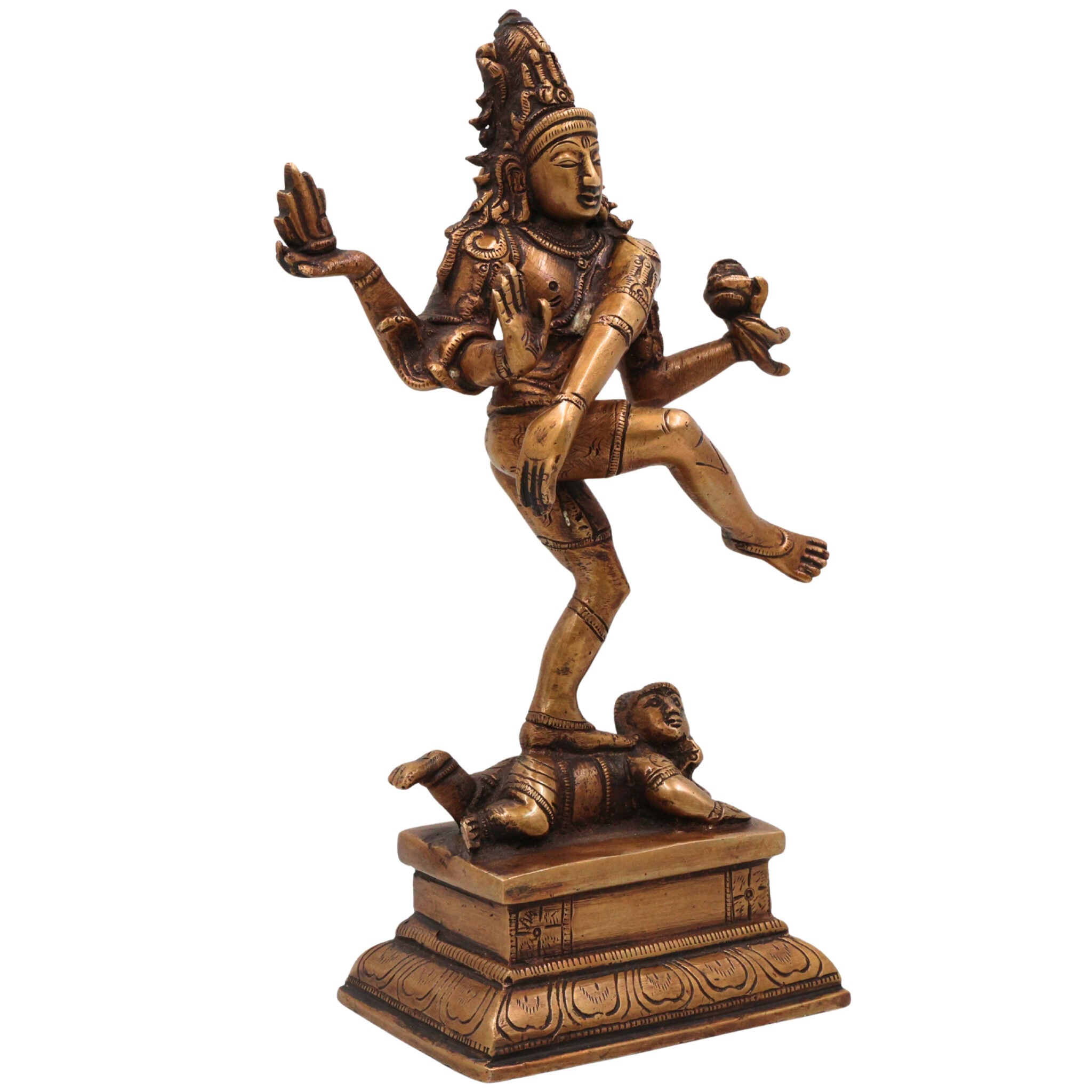 Brass Nataraja Idol | Lord Shiva Dancing Statue | Handmade Tandava Murti for Home Temple Decor, Gold, 10 Inch, 1 Piece