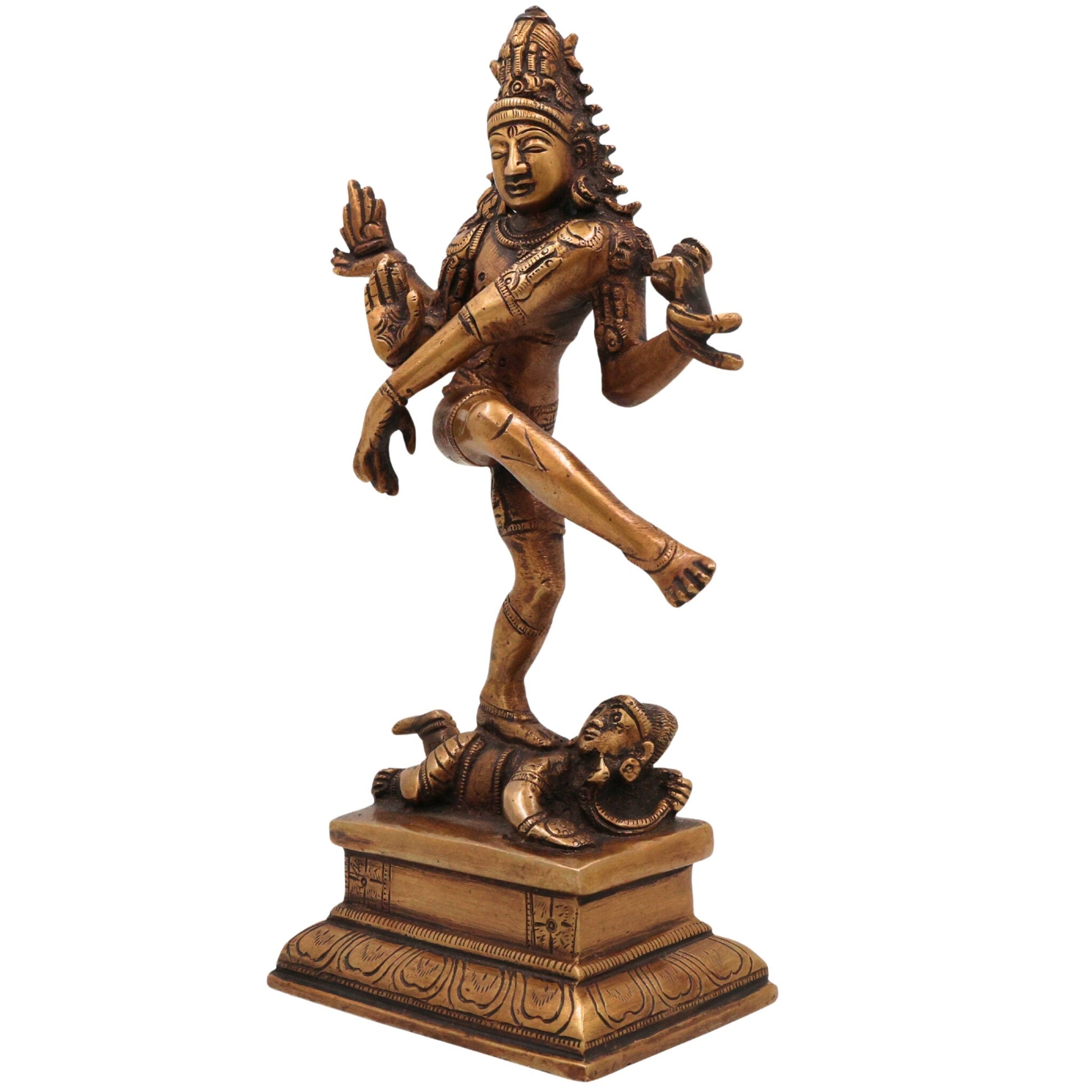 Brass Nataraja Idol | Lord Shiva Dancing Statue | Handmade Tandava Murti for Home Temple Decor, Gold, 10 Inch, 1 Piece