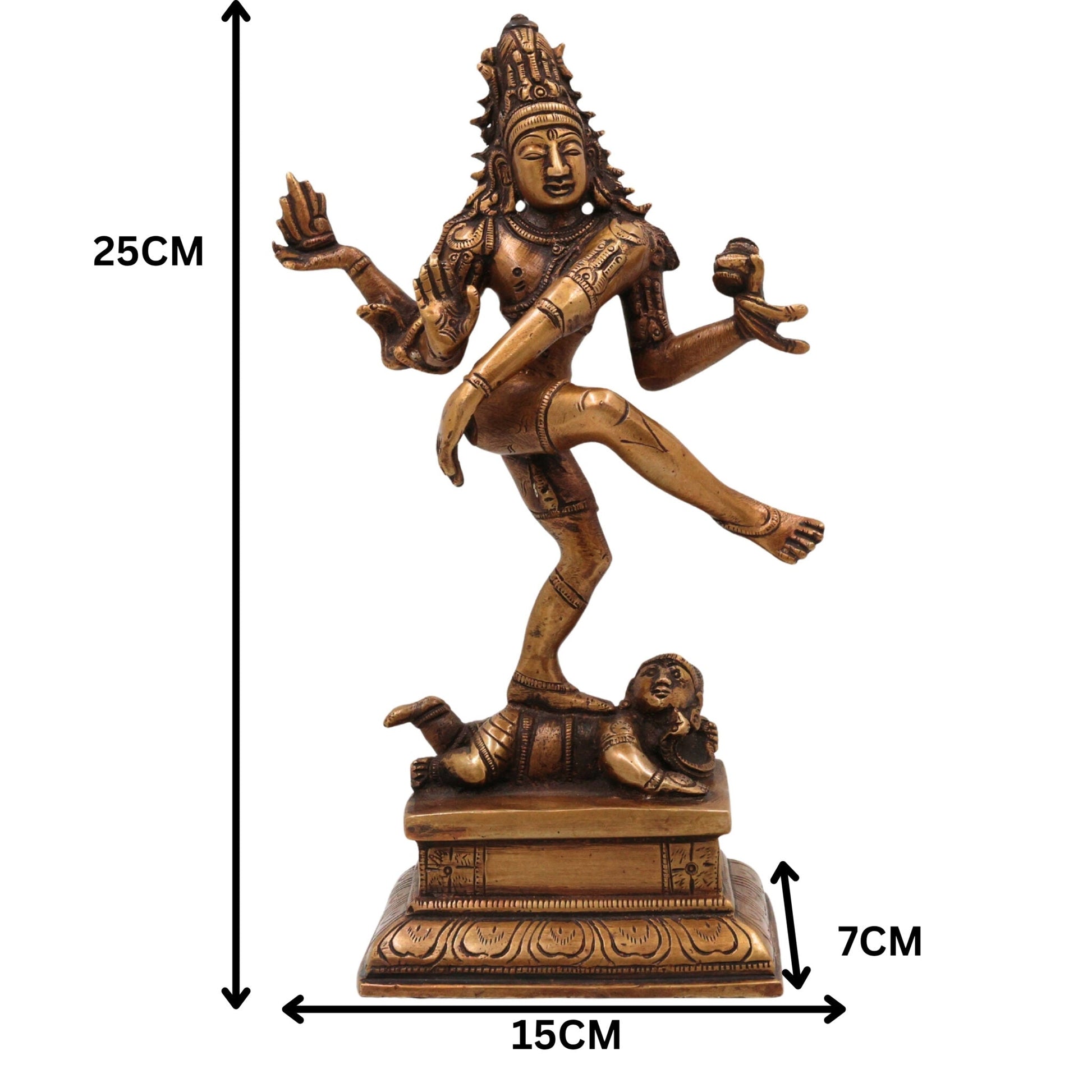 Brass Nataraja Idol | Lord Shiva Dancing Statue | Handmade Tandava Murti for Home Temple Decor, Gold, 10 Inch, 1 Piece
