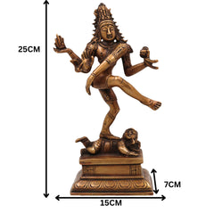 Brass Nataraja Idol | Lord Shiva Dancing Statue | Handmade Tandava Murti for Home Temple Decor, Gold, 10 Inch, 1 Piece
