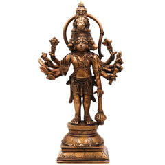 Brass Panchamukhi Hanuman Idol | Handcrafted Five-Faced Hanuman Murti | Bajrangbali Vigraha for Temple & Home Decor, Gold, 12 Inch, 1 Piece