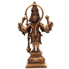 Brass Panchamukhi Hanuman Idol | Handcrafted Five-Faced Hanuman Murti | Bajrangbali Vigraha for Temple & Home Decor, Gold, 12 Inch, 1 Piece