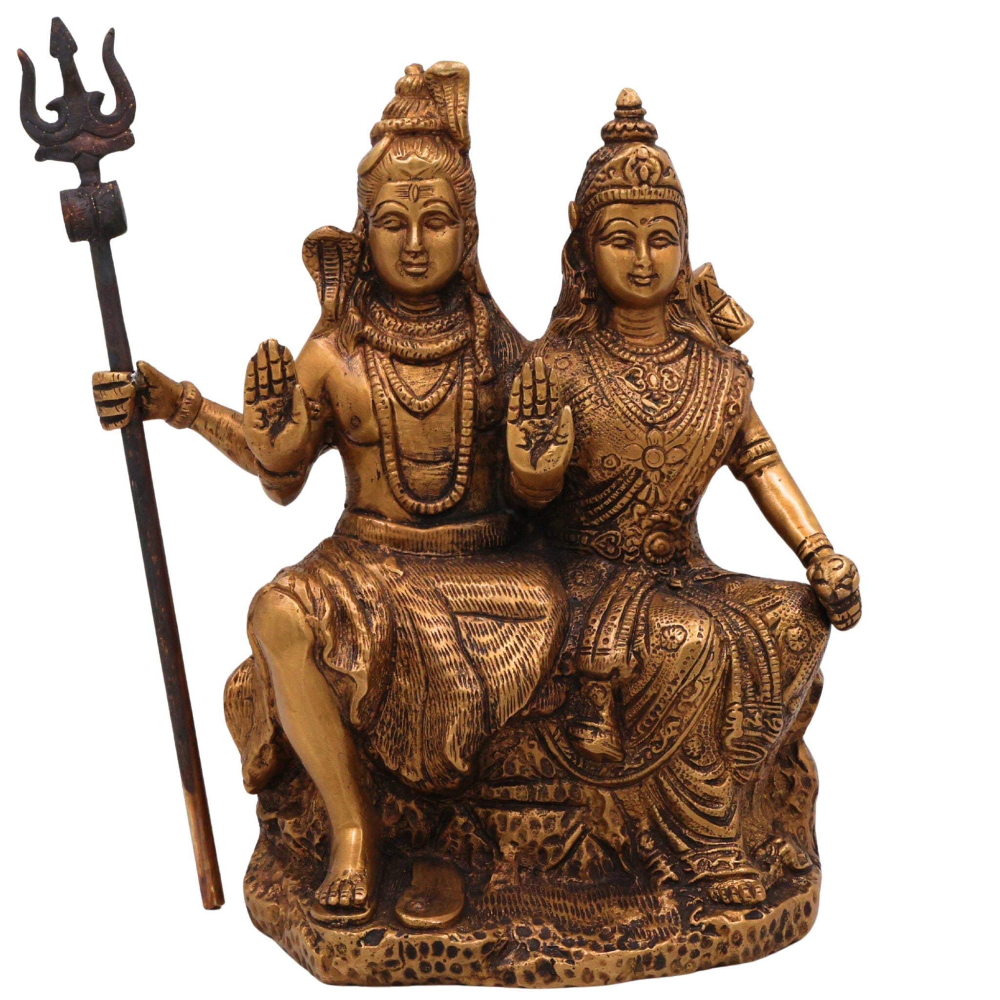 Brass Shiva Parvati Idol | Handcrafted Uma Maheshwara Murti | Divine Hindu Couple Sculpture for Temple & Home Decor, Gold, 8.5 Inch, 1 Piece
