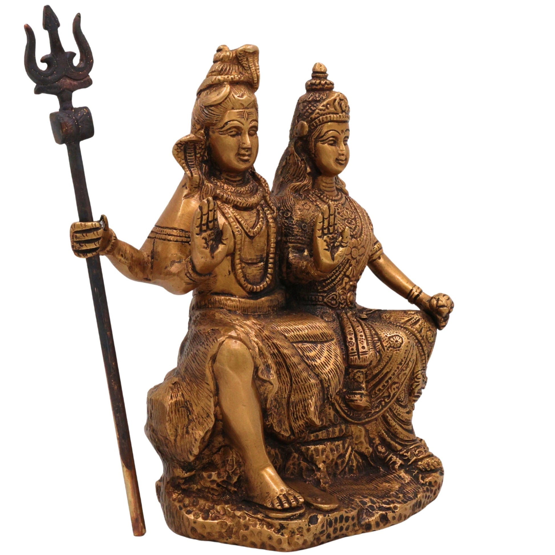 Brass Shiva Parvati Idol | Handcrafted Uma Maheshwara Murti | Divine Hindu Couple Sculpture for Temple & Home Decor, Gold, 8.5 Inch, 1 Piece