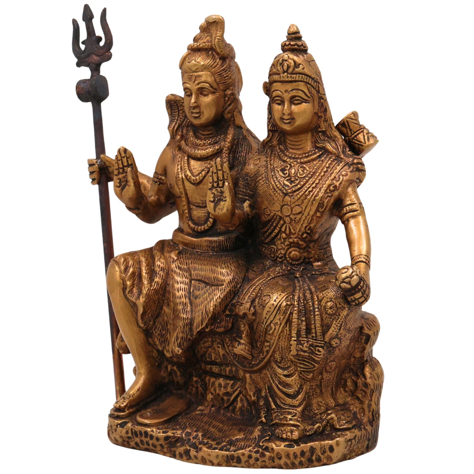 Brass Shiva Parvati Idol | Handcrafted Uma Maheshwara Murti | Divine Hindu Couple Sculpture for Temple & Home Decor, Gold, 8.5 Inch, 1 Piece