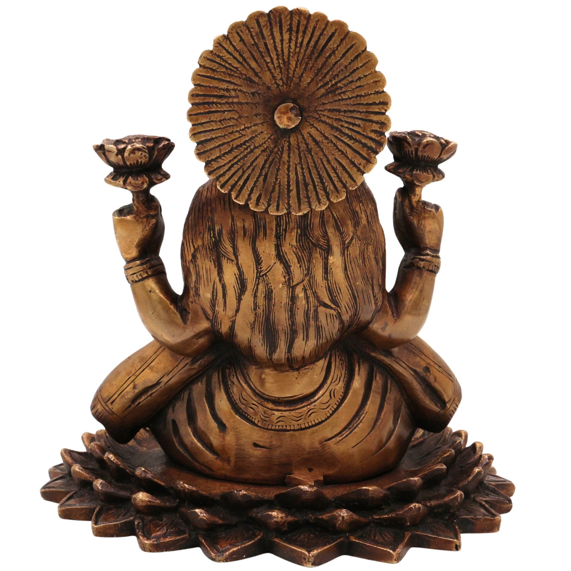 Brass Lakshmi on Lotus Idol | Handcrafted Mahalakshmi Statue | Goddess Lakshmi Murti for Temple, Pooja & Home Decor, Gold, 7.5 Inch, 1 Piece