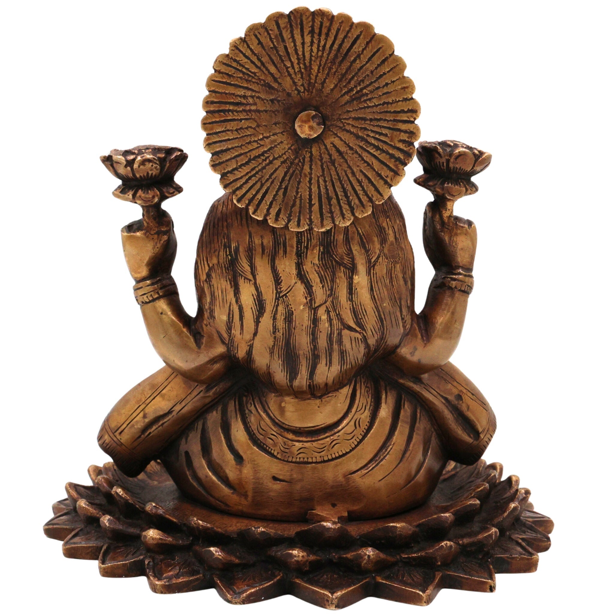 Brass Lakshmi on Lotus Idol | Handcrafted Mahalakshmi Statue | Goddess Lakshmi Murti for Temple, Pooja & Home Decor, Gold, 7.5 Inch, 1 Piece