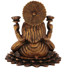Brass Lakshmi on Lotus Idol | Handcrafted Mahalakshmi Statue | Goddess Lakshmi Murti for Temple, Pooja & Home Decor, Gold, 7.5 Inch, 1 Piece