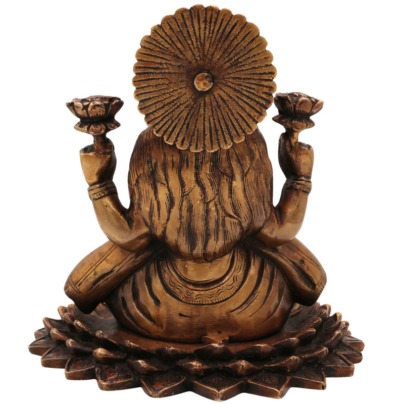Brass Lakshmi on Lotus Idol | Handcrafted Mahalakshmi Statue | Goddess Lakshmi Murti for Temple, Pooja & Home Decor, Gold, 7.5 Inch, 1 Piece