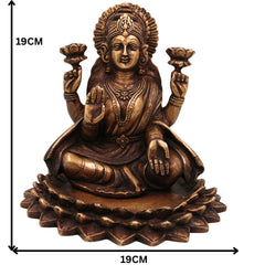 Brass Lakshmi on Lotus Idol | Handcrafted Mahalakshmi Statue | Goddess Lakshmi Murti for Temple, Pooja & Home Decor, Gold, 7.5 Inch, 1 Piece