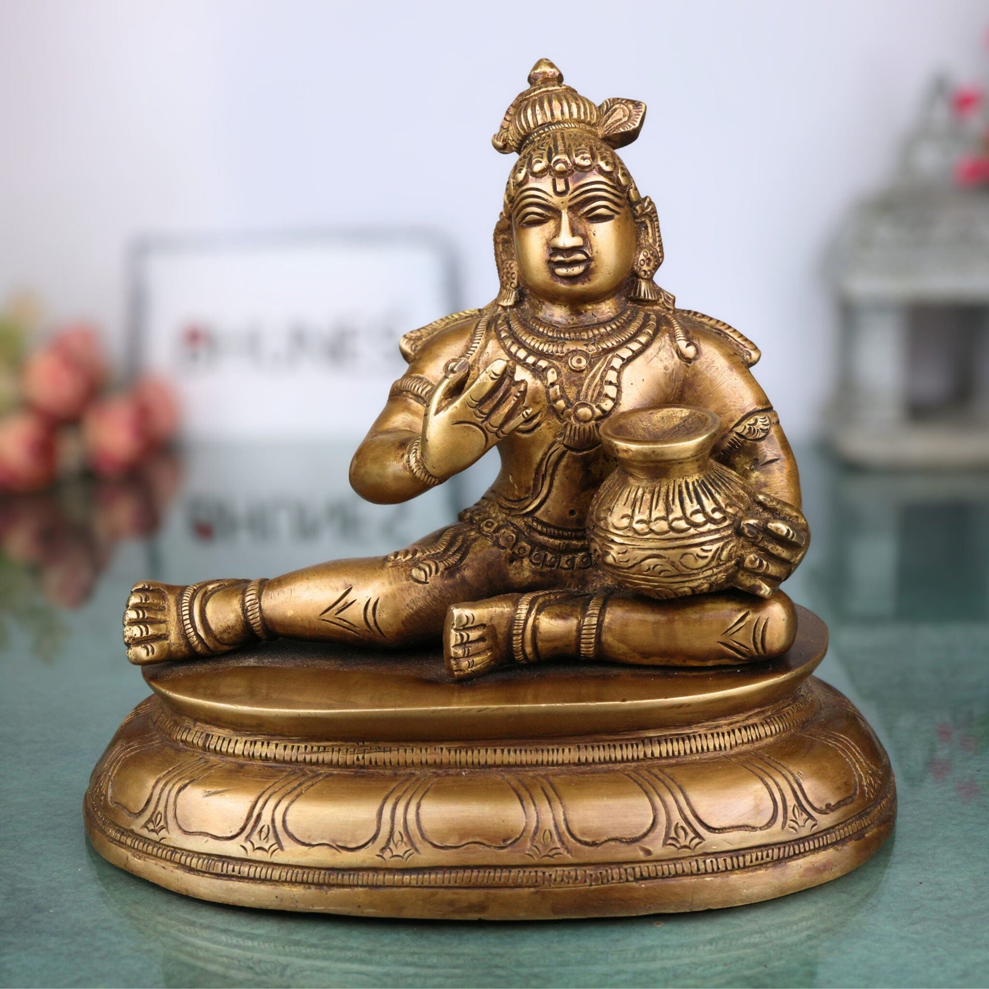 Brass Bal Gopal Idol, Handcrafted Child Krishna Murti, Govinda Statue for Pooja, Home Temple & Spiritual Decor, Gold, 6.5 Inch, 1 Piece