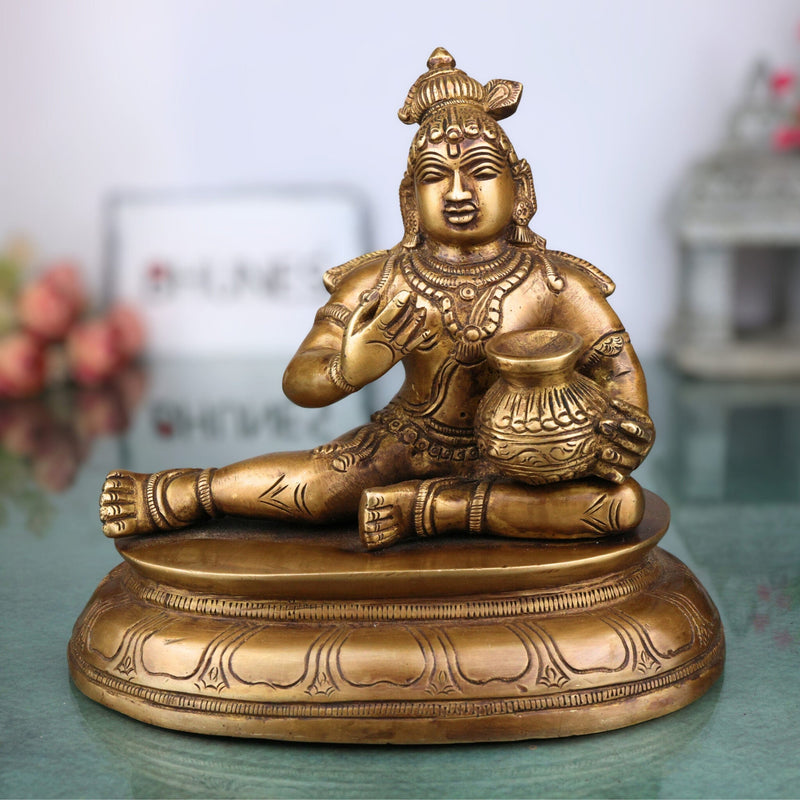 Brass Bal Gopal Idol, Handcrafted Child Krishna Murti, Govinda Statue for Pooja, Home Temple & Spiritual Decor, Gold, 6.5 Inch, 1 Piece