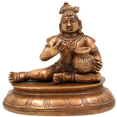 Brass Bal Gopal Idol, Handcrafted Child Krishna Murti, Govinda Statue for Pooja, Home Temple & Spiritual Decor, Gold, 6.5 Inch, 1 Piece