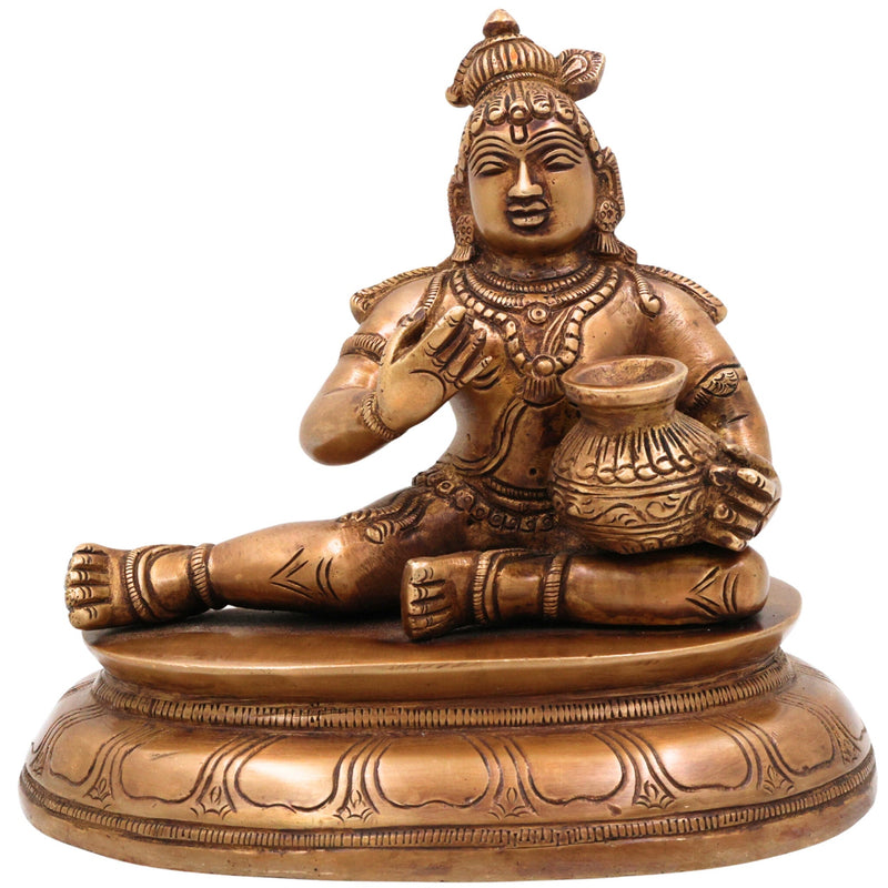 Brass Bal Gopal Idol, Handcrafted Child Krishna Murti, Govinda Statue for Pooja, Home Temple & Spiritual Decor, Gold, 6.5 Inch, 1 Piece