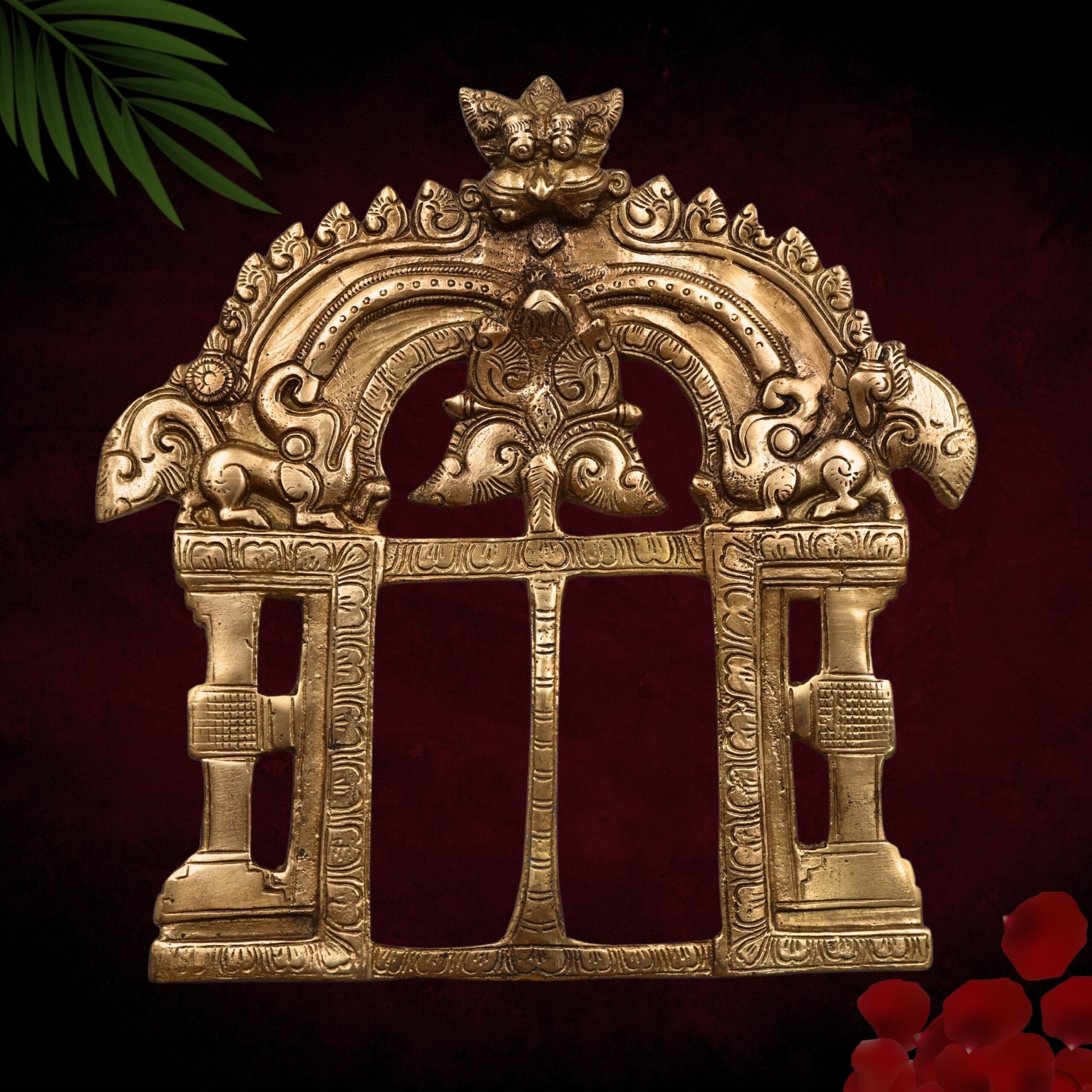 Bhunes Brass Prabhavali Frame Arch – Prabhawali Wall Hanging Prabhaval for Temple, Home Mandir & Deity Backdrop | Traditional Brass Arch for God Idol Decor, Gold, 8 Inch, 1 Piece