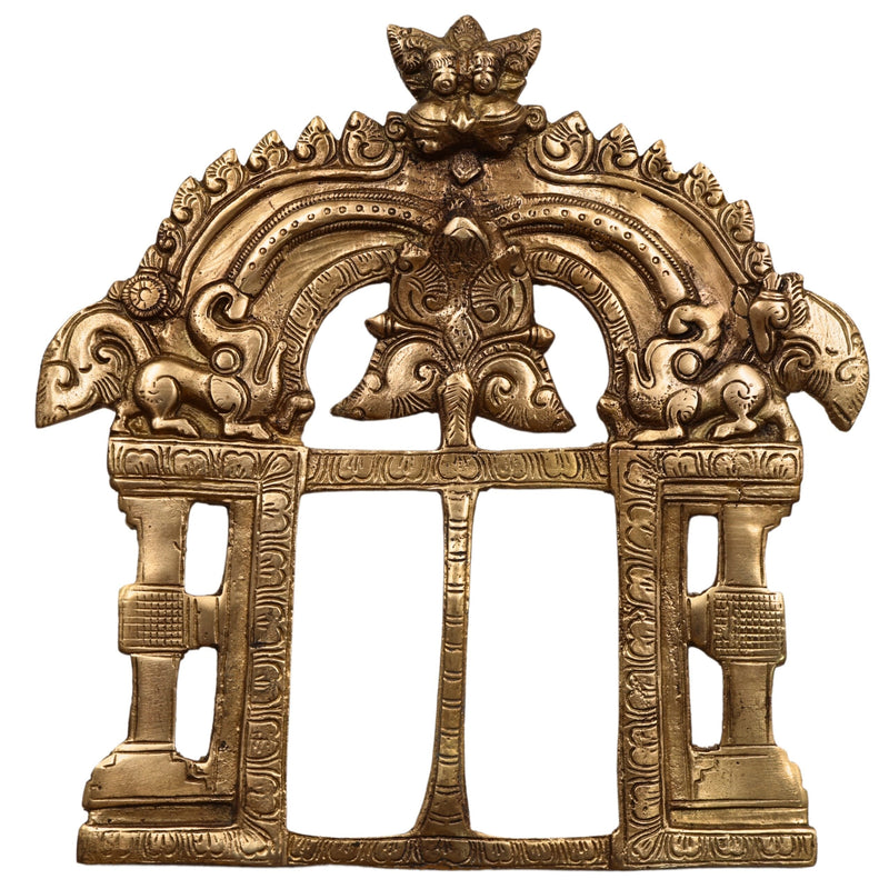 Bhunes Brass Prabhavali Frame Arch – Prabhawali Wall Hanging Prabhaval for Temple, Home Mandir & Deity Backdrop | Traditional Brass Arch for God Idol Decor, Gold, 8 Inch, 1 Piece