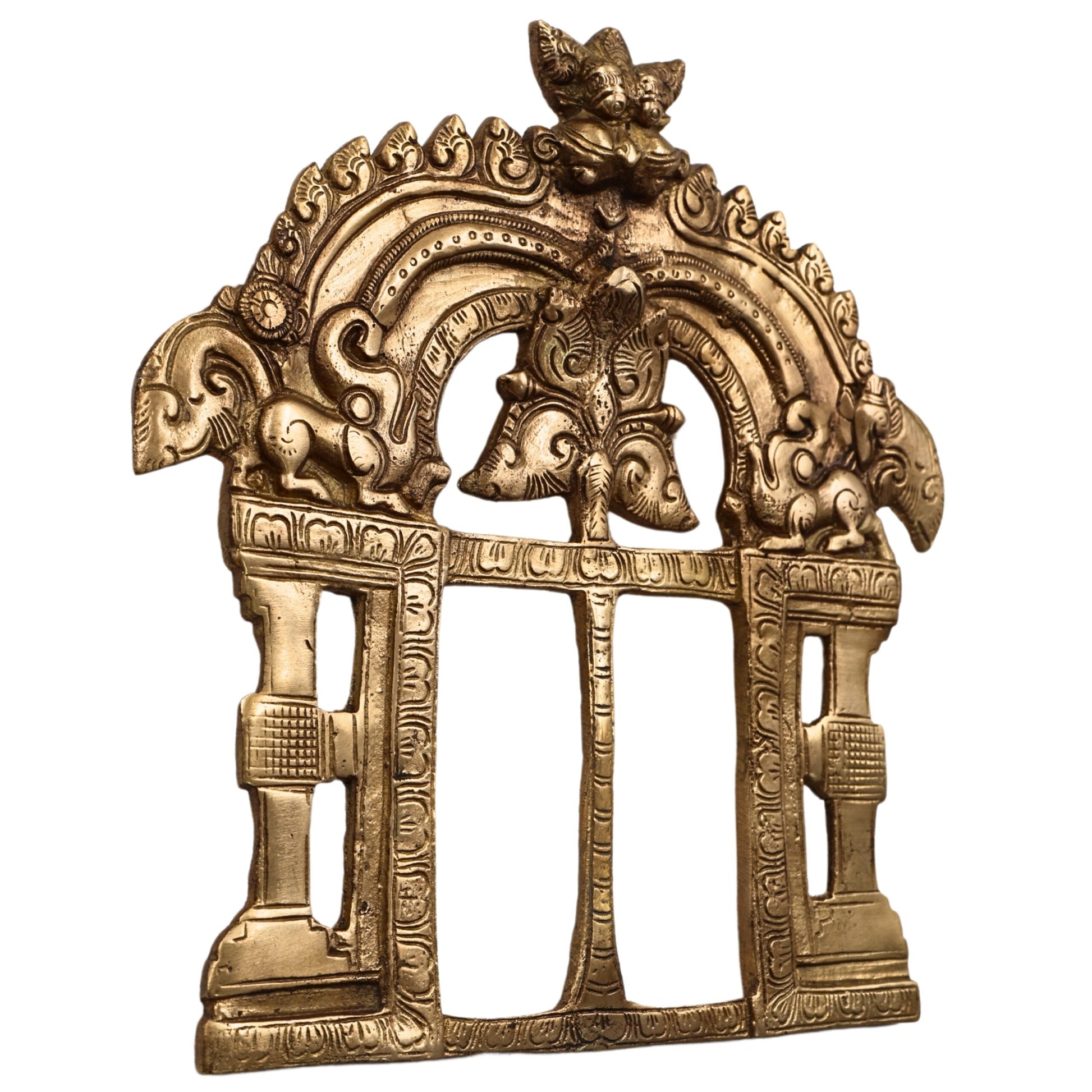 Bhunes Brass Prabhavali Frame Arch – Prabhawali Wall Hanging Prabhaval for Temple, Home Mandir & Deity Backdrop | Traditional Brass Arch for God Idol Decor, Gold, 8 Inch, 1 Piece