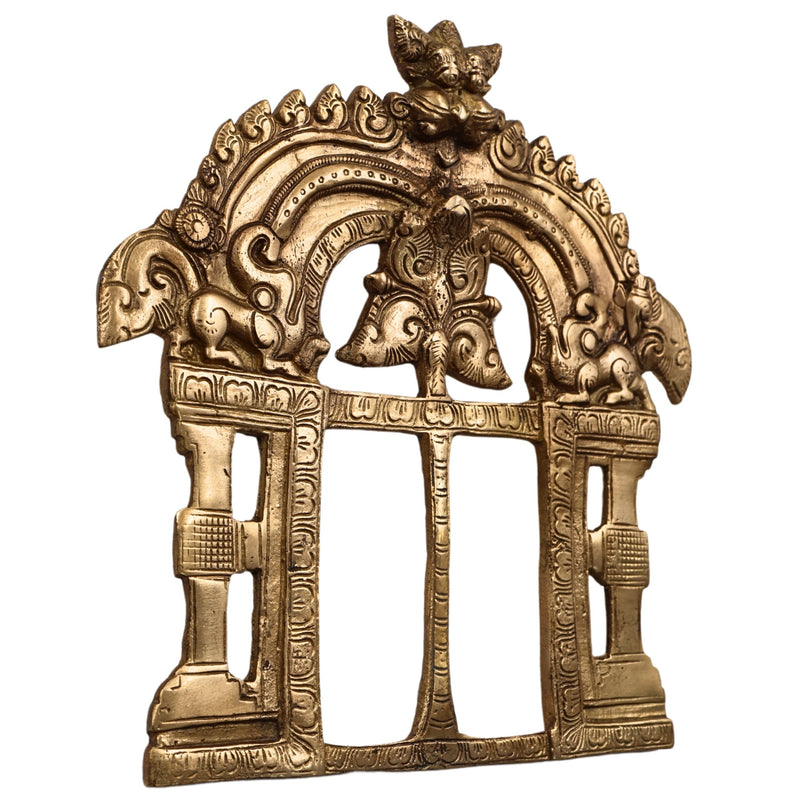 Bhunes Brass Prabhavali Frame Arch – Prabhawali Wall Hanging Prabhaval for Temple, Home Mandir & Deity Backdrop | Traditional Brass Arch for God Idol Decor, Gold, 8 Inch, 1 Piece