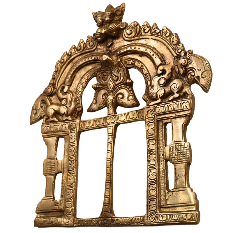 Bhunes Brass Prabhavali Frame Arch – Prabhawali Wall Hanging Prabhaval for Temple, Home Mandir & Deity Backdrop | Traditional Brass Arch for God Idol Decor, Gold, 8 Inch, 1 Piece
