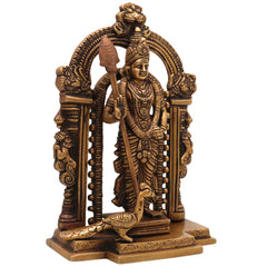 Brass Murugan Idol, Handcrafted Subramanya Murti, Karthikeya Statue for Pooja, Temple & Home Decor, Gold, 8.5 Inch, 1 Piece