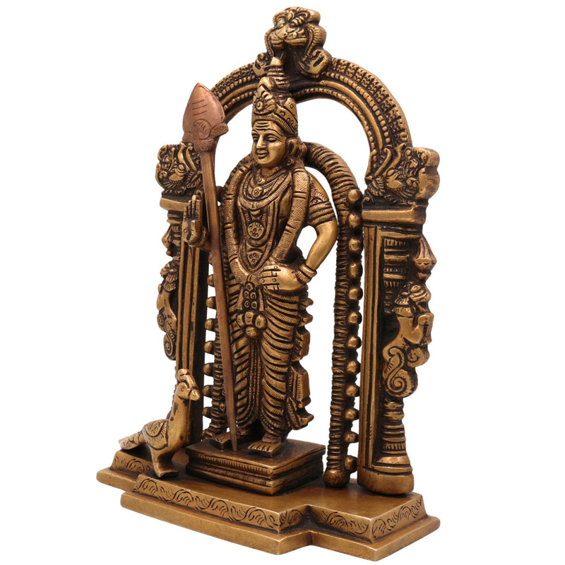 Brass Murugan Idol, Handcrafted Subramanya Murti, Karthikeya Statue for Pooja, Temple & Home Decor, Gold, 8.5 Inch, 1 Piece