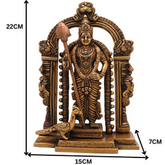 Brass Murugan Idol, Handcrafted Subramanya Murti, Karthikeya Statue for Pooja, Temple & Home Decor, Gold, 8.5 Inch, 1 Piece