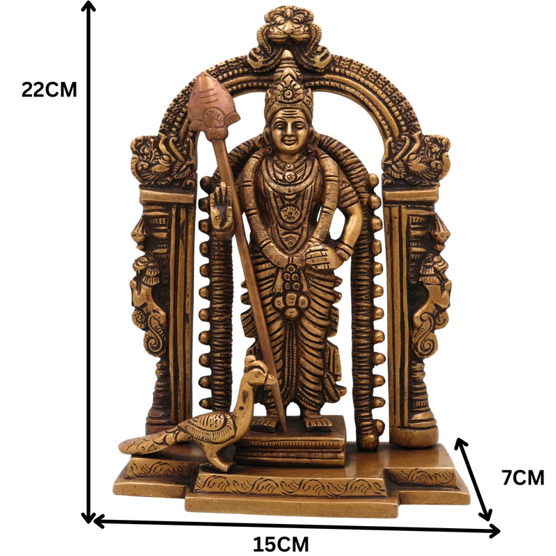 Brass Murugan Idol, Handcrafted Subramanya Murti, Karthikeya Statue for Pooja, Temple & Home Decor, Gold, 8.5 Inch, 1 Piece