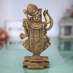 Brass Srinath Ji Idol, Handcrafted Krishna Murti, Bal Gopal Statue for Pooja, Home Temple & Spiritual Decor, Gold, 6.5 Inch, 1 Piece
