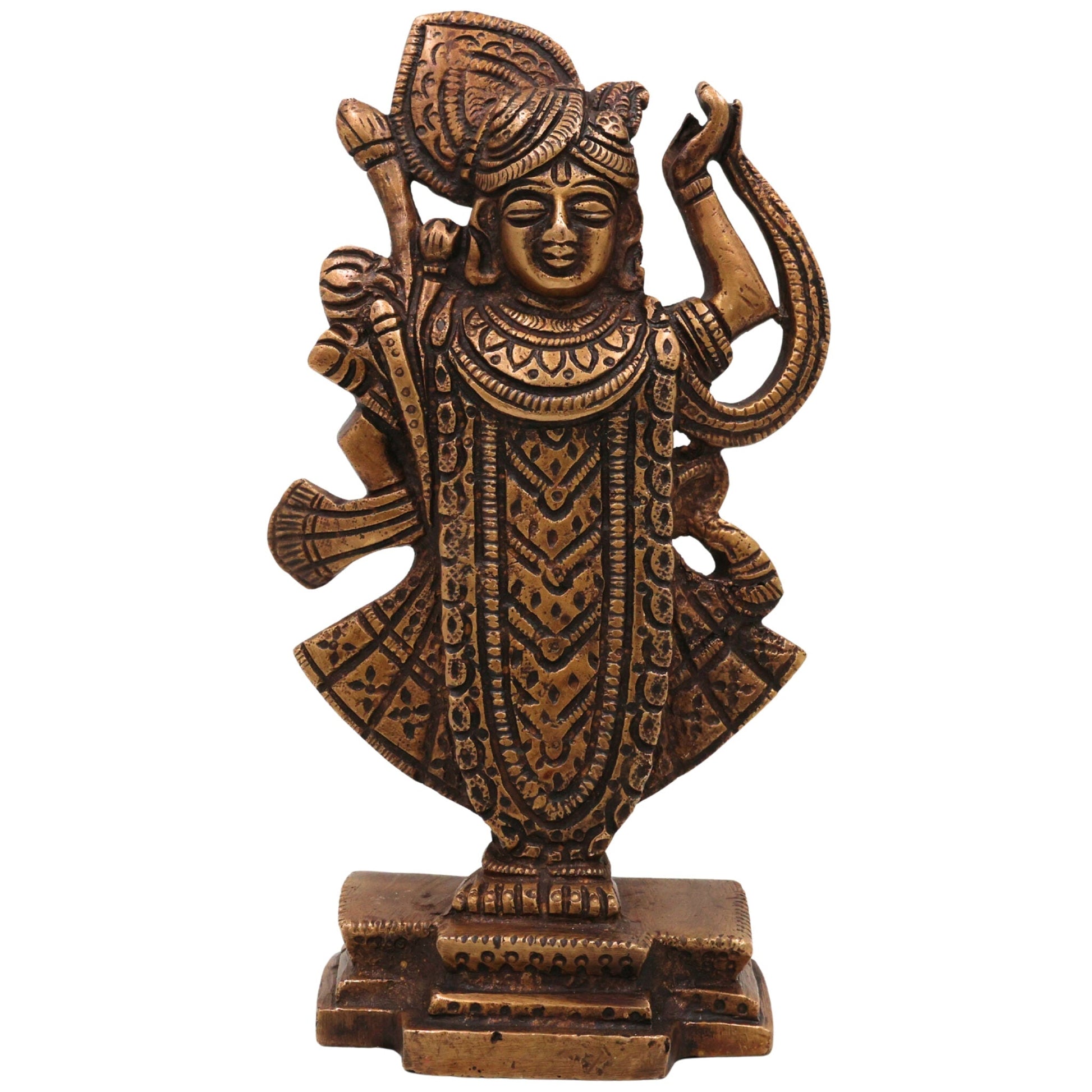 Brass Srinath Ji Idol, Handcrafted Krishna Murti, Bal Gopal Statue for Pooja, Home Temple & Spiritual Decor, Gold, 6.5 Inch, 1 Piece