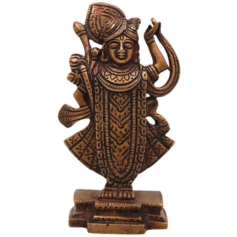 Brass Srinath Ji Idol, Handcrafted Krishna Murti, Bal Gopal Statue for Pooja, Home Temple & Spiritual Decor, Gold, 6.5 Inch, 1 Piece