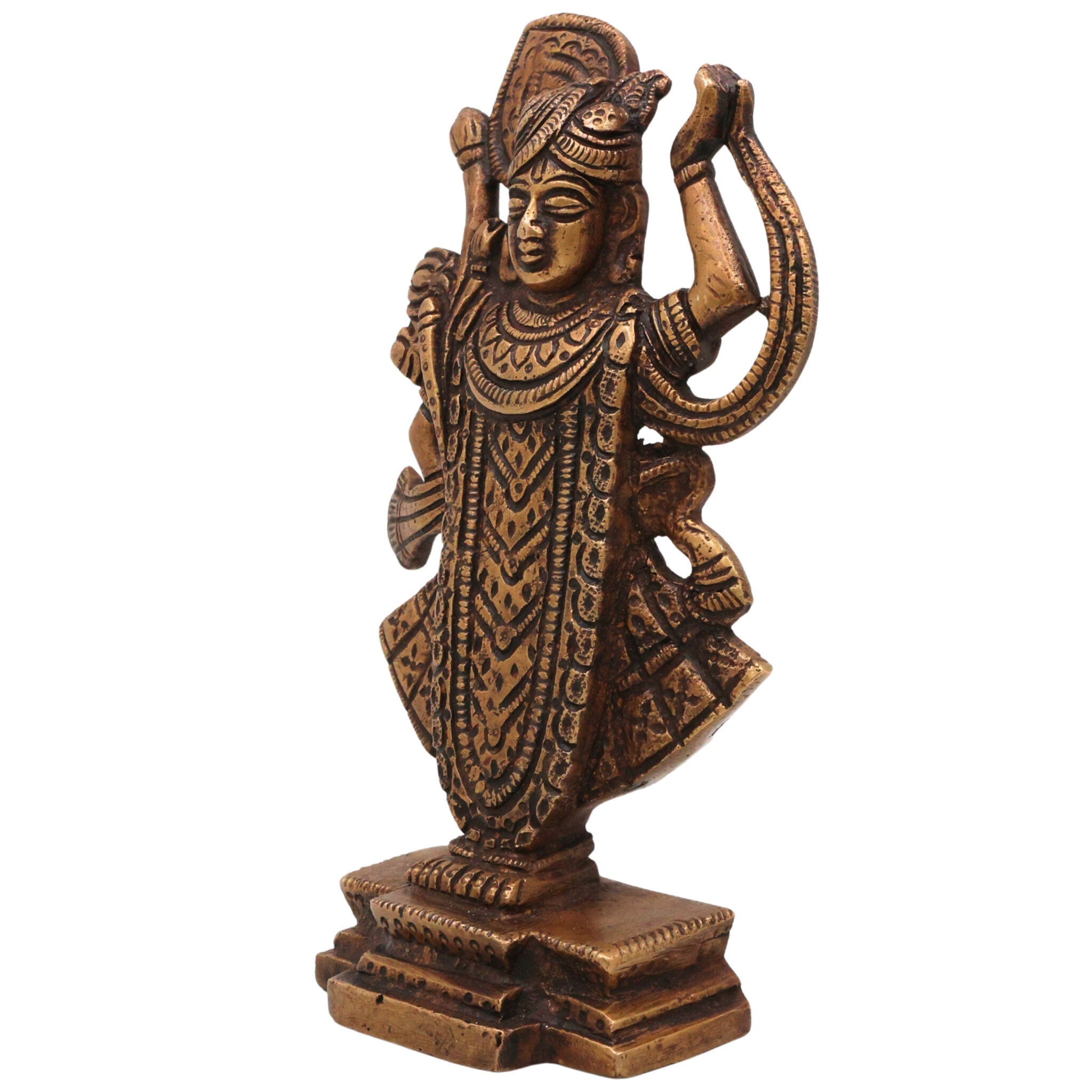 Brass Srinath Ji Idol, Handcrafted Krishna Murti, Bal Gopal Statue for Pooja, Home Temple & Spiritual Decor, Gold, 6.5 Inch, 1 Piece