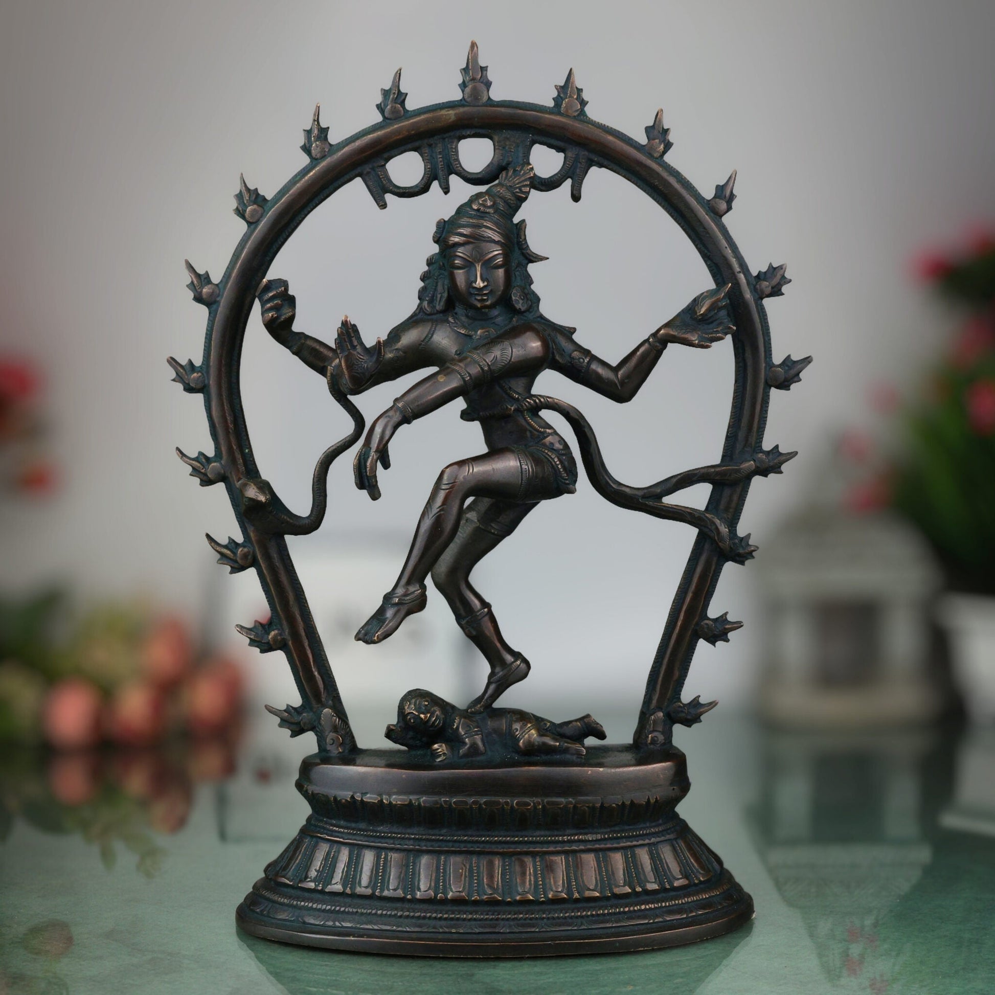 Brass Large Nataraja Idol | Lord Shiva Dancing Statue | Handmade Tandava Murti for Home Temple Decor, Black, 12.5 Inch, 1 Piece