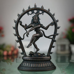 Brass Large Nataraja Idol | Lord Shiva Dancing Statue | Handmade Tandava Murti for Home Temple Decor, Black, 12.5 Inch, 1 Piece