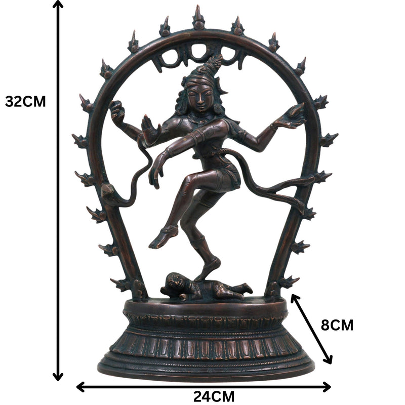 Brass Large Nataraja Idol | Lord Shiva Dancing Statue | Handmade Tandava Murti for Home Temple Decor, Black, 12.5 Inch, 1 Piece