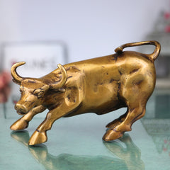 Brass Handcrafted Bull, Shiva’s Vehicle Nandhi Murti for Pooja, Temple & Home Decor, Gold, 4.5 Inch, 1 Piece