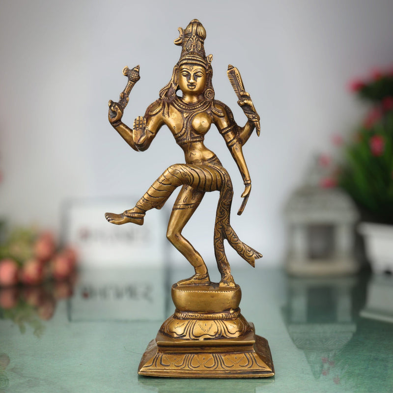 Brass Dancing Ardhanarishwara Idol | Handcrafted Shiva Parvati Murti | Ardhanari Statue for Temple & Home Decor, Gold, 12 Inch, 1 Piece