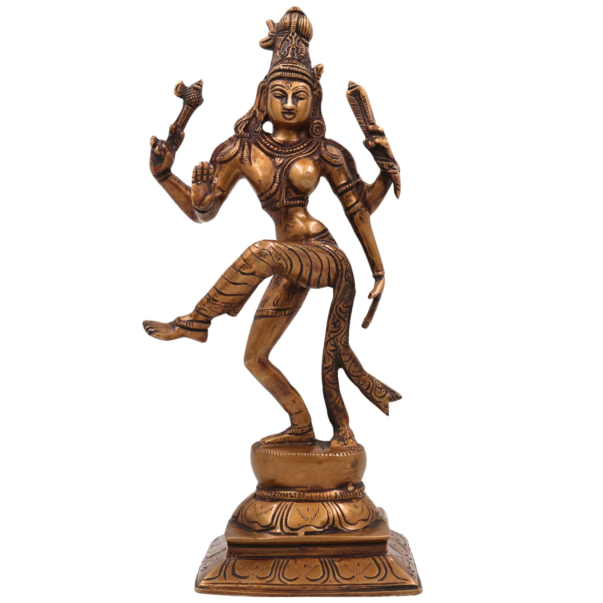 Brass Dancing Ardhanarishwara Idol | Handcrafted Shiva Parvati Murti | Ardhanari Statue for Temple & Home Decor, Gold, 12 Inch, 1 Piece