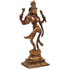 Brass Dancing Ardhanarishwara Idol | Handcrafted Shiva Parvati Murti | Ardhanari Statue for Temple & Home Decor, Gold, 12 Inch, 1 Piece