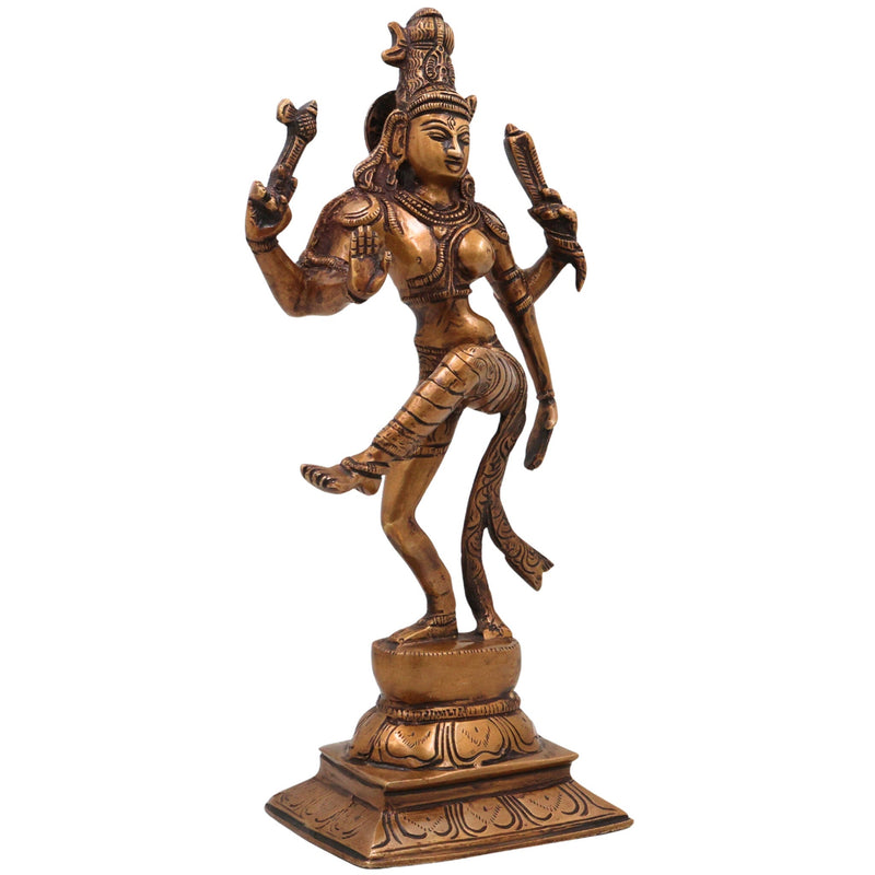 Brass Dancing Ardhanarishwara Idol | Handcrafted Shiva Parvati Murti | Ardhanari Statue for Temple & Home Decor, Gold, 12 Inch, 1 Piece