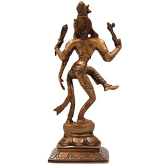 Brass Dancing Ardhanarishwara Idol | Handcrafted Shiva Parvati Murti | Ardhanari Statue for Temple & Home Decor, Gold, 12 Inch, 1 Piece