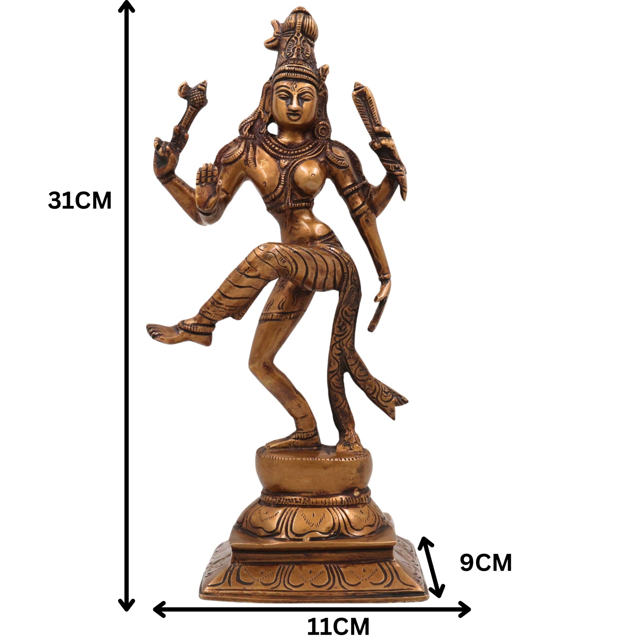 Brass Dancing Ardhanarishwara Idol | Handcrafted Shiva Parvati Murti | Ardhanari Statue for Temple & Home Decor, Gold, 12 Inch, 1 Piece