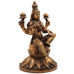 Brass Goddess Lakshmi Idol, Handcrafted mahalakshmi Murti, Prosperity Statue for Pooja, Home Temple & Decor, Gold, 10 Inch, 1 Piece