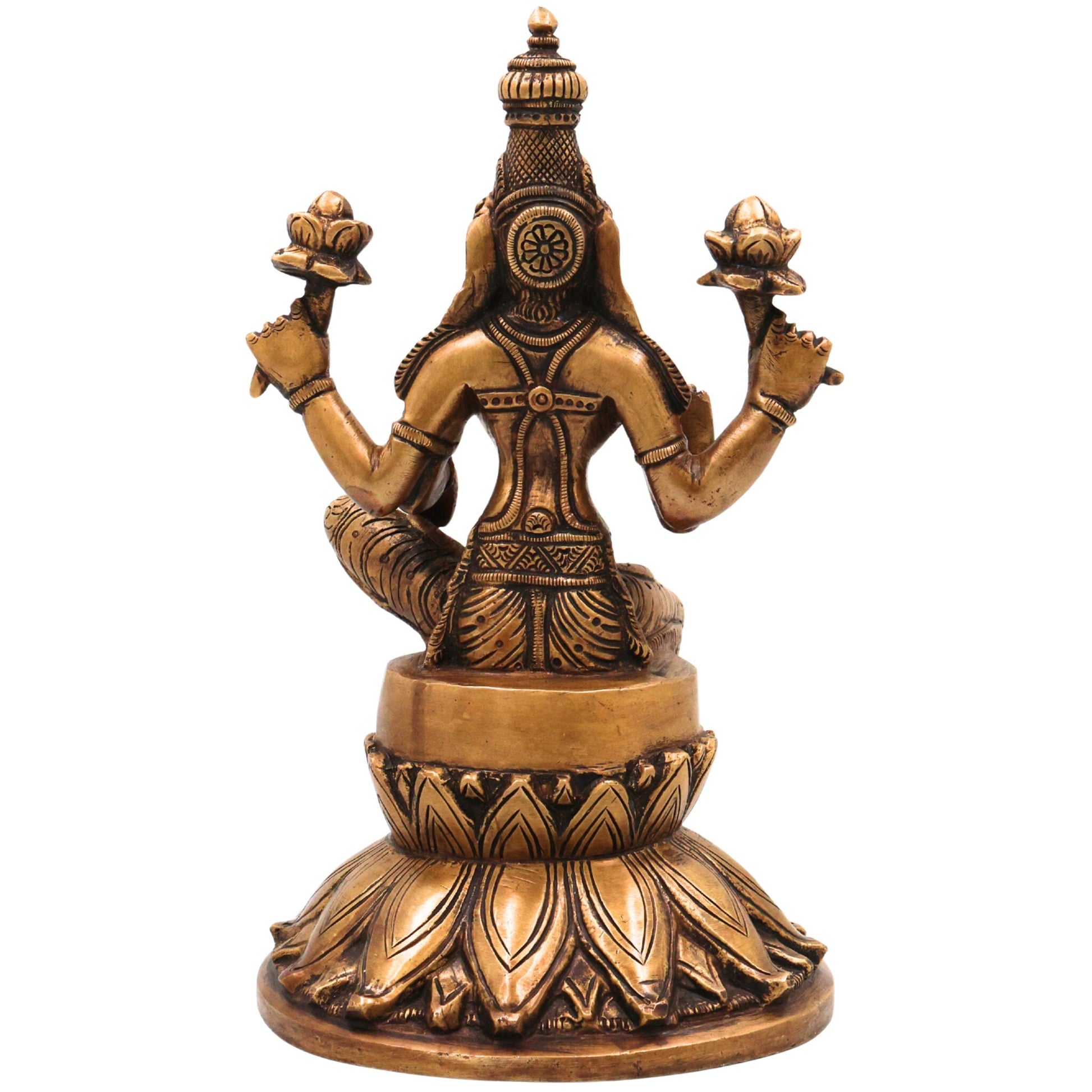 Brass Goddess Lakshmi Idol, Handcrafted mahalakshmi Murti, Prosperity Statue for Pooja, Home Temple & Decor, Gold, 10 Inch, 1 Piece