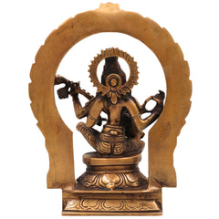 Brass Saraswati Idol, Goddess of Knowledge Murti, Handmade Veenapani Sculpture for Home Temple Decor, Gold, 9.5 Inch, 1 Piece