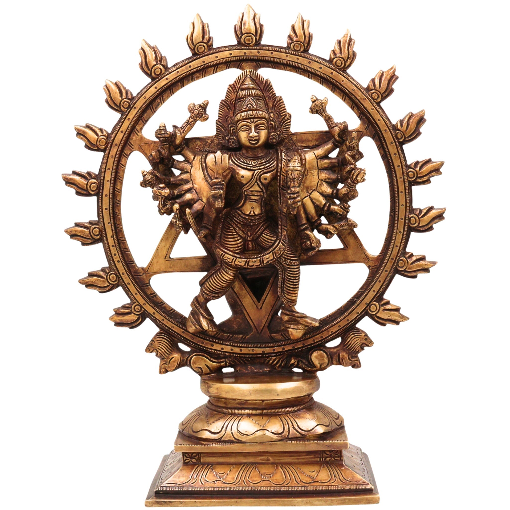 Brass Sudarshana Chakrathalwar Idol, Handcrafted Vishnu Chakra Murti, Protective Statue for Pooja, Temple & Home Decor, Gold, 13 Inch, 1 Piece