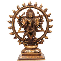 Brass Sudarshana Chakrathalwar Idol, Handcrafted Vishnu Chakra Murti, Protective Statue for Pooja, Temple & Home Decor, Gold, 13 Inch, 1 Piece