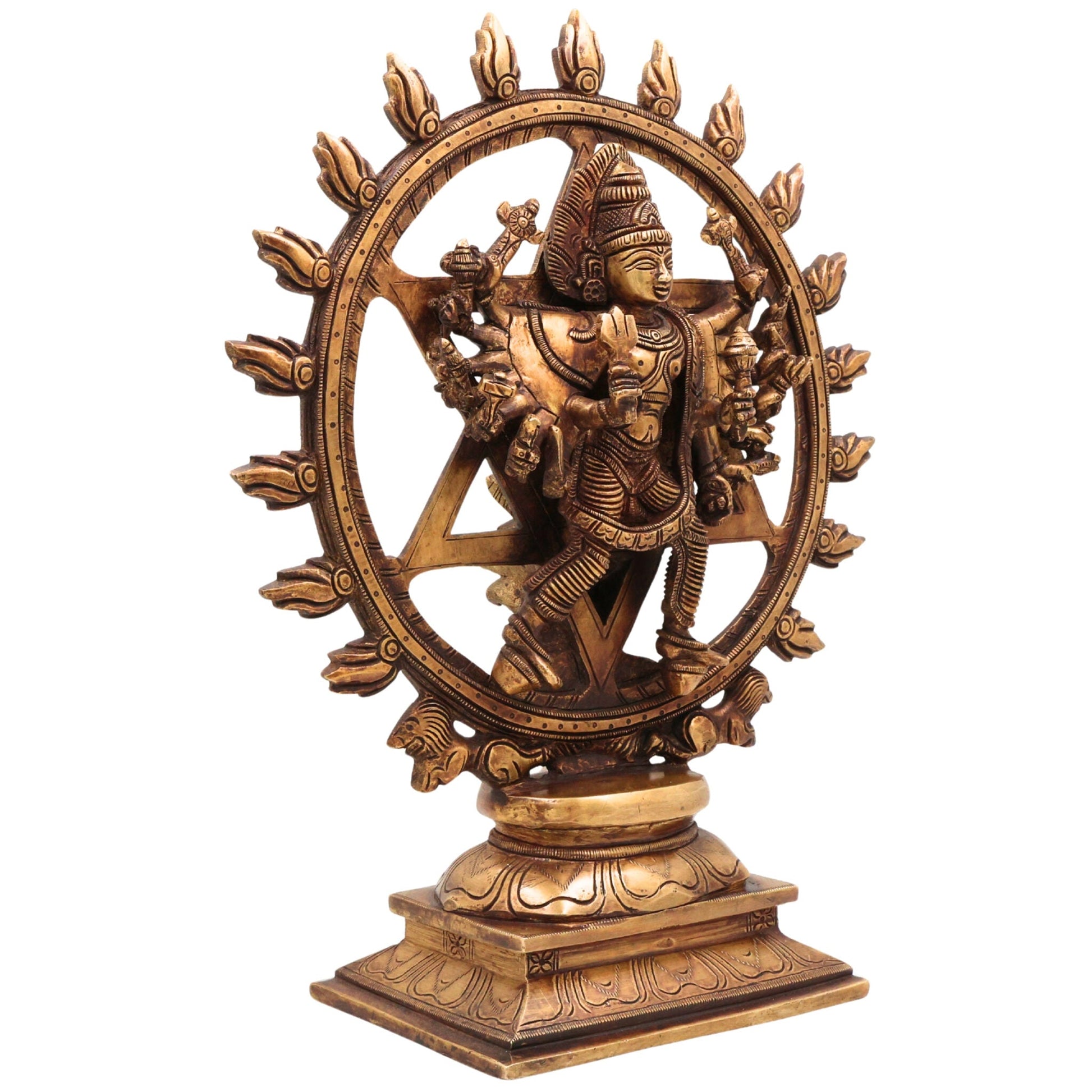 Brass Sudarshana Chakrathalwar Idol, Handcrafted Vishnu Chakra Murti, Protective Statue for Pooja, Temple & Home Decor, Gold, 13 Inch, 1 Piece